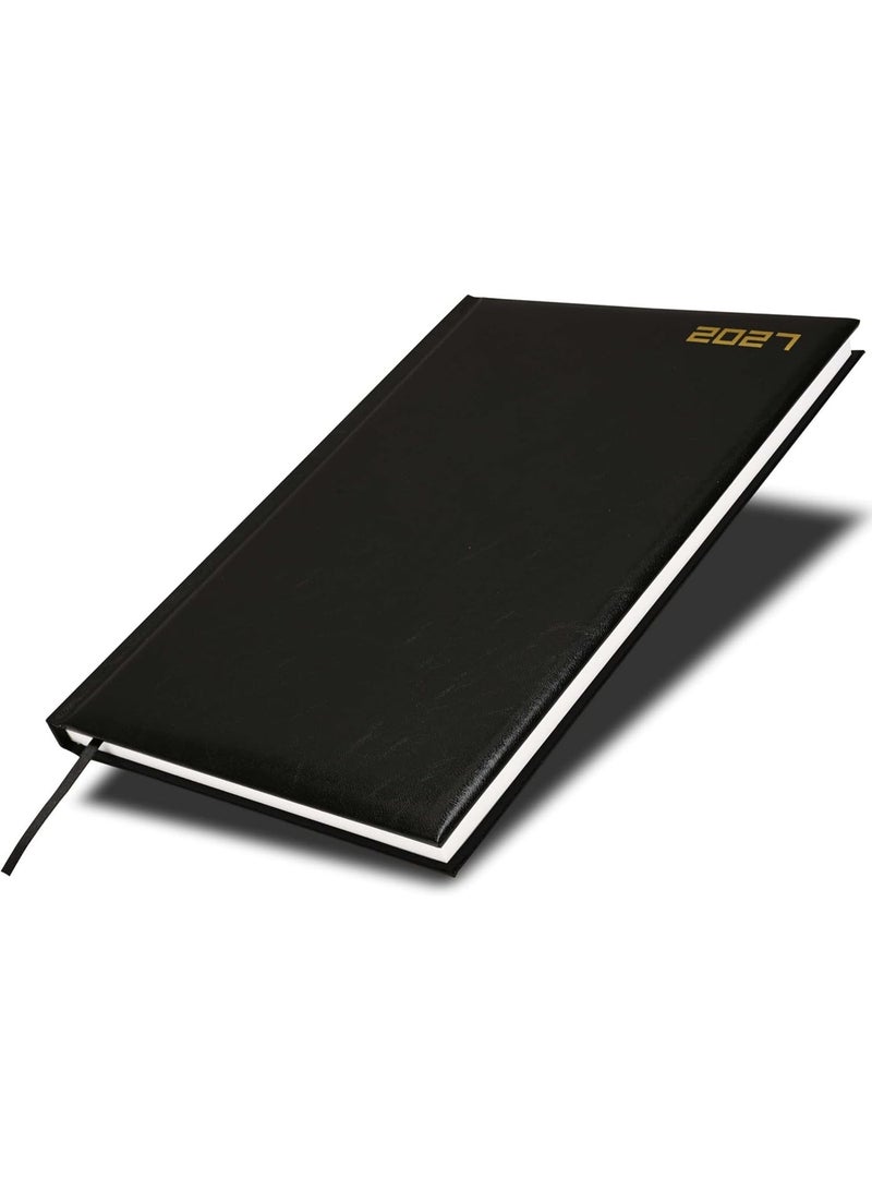FIS 2027 Diary, A4 Size Agenda (210x297mm), 1 Side Padded Cover Vinyl Materials, Saturday & Sunday Combined, English, 60gsm White Paper, Black Cover - FSDI48E27BK - Image 1