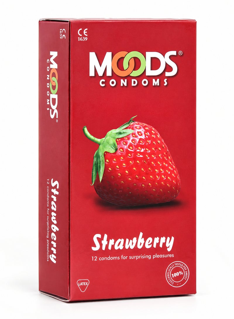 Strawberry Flavoured Condoms, Lubricated Natural Latex Barrier Protection, Pack of 12