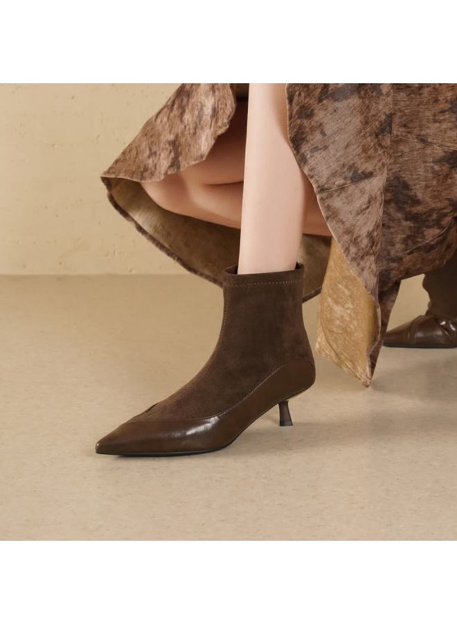 dme Demana Elegant Rule 25 Winter Elegant Low Heel Commuter Work Ankle Boots Women Suede Patchwork Short Boots - Image 1