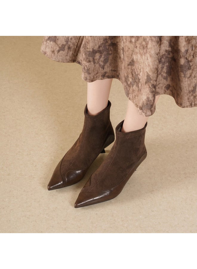 dme Demana Elegant Rule 25 Winter Elegant Low Heel Commuter Work Ankle Boots Women Suede Patchwork Short Boots - Image 3