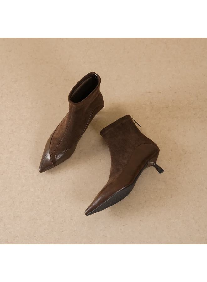 dme Demana Elegant Rule 25 Winter Elegant Low Heel Commuter Work Ankle Boots Women Suede Patchwork Short Boots - Image 5
