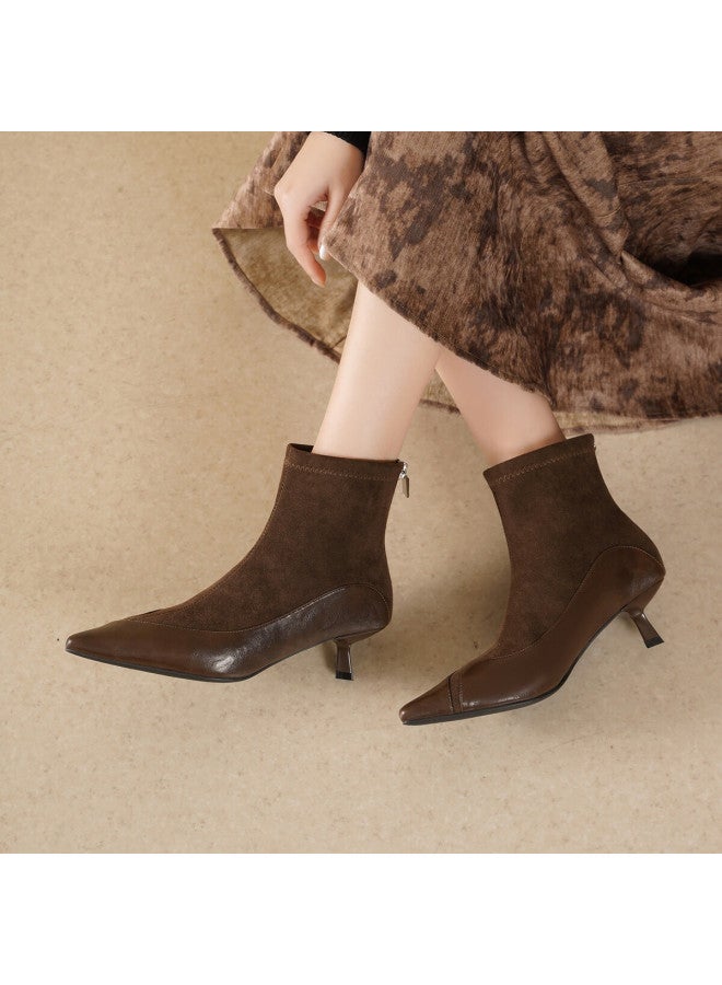 dme Demana Elegant Rule 25 Winter Elegant Low Heel Commuter Work Ankle Boots Women Suede Patchwork Short Boots - Image 4