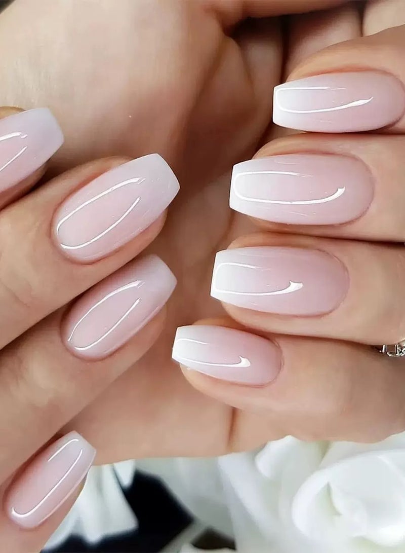 سنسيب نوع الأظافر: أظافر فرنسية ملصقة - حزمة جل ناعم، أظافر فرنسية مزيفة قصيرة، أظافر صالونية الجودة، أظافر ملصقة بسلاسة، أظافر ملصقة بالغراء للنساء، فن الأظافر، تزيين الأظافر. - Image 2