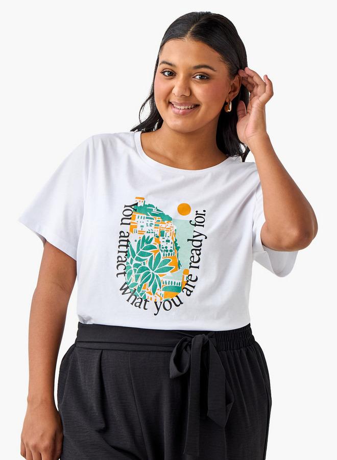  أولا بوبكن تي شيرت بياقة مستديرة وأكمام قصيرة بطبعة جرافيك مقاس كبير من أولا بوبكن - Image 1