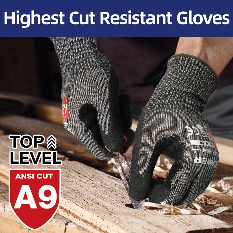 Schwer ProGuard Highest Level Cut Resistant Work Gloves PR3326 for Extreme Protectionï¼ŒANSI A9 Cut Gloves with Reinforced Thumb, Non Slip, Breathable, Durable, Touch-screen, Black 1 Pairï¼ˆSï¼‰ - Image 2