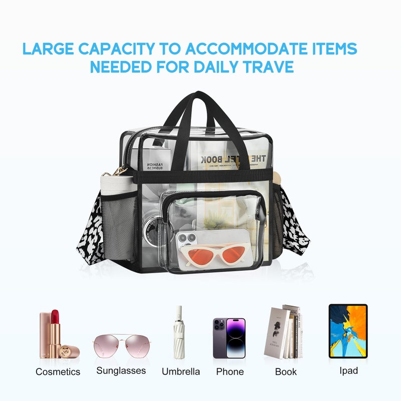 Bagenius Clear Tote Bag Stadium Approved, 12x6x12 Game Day Clear Satchel Bag with Shoulder Strap for Concert Work and Sports, Cow-Strap - Image 4