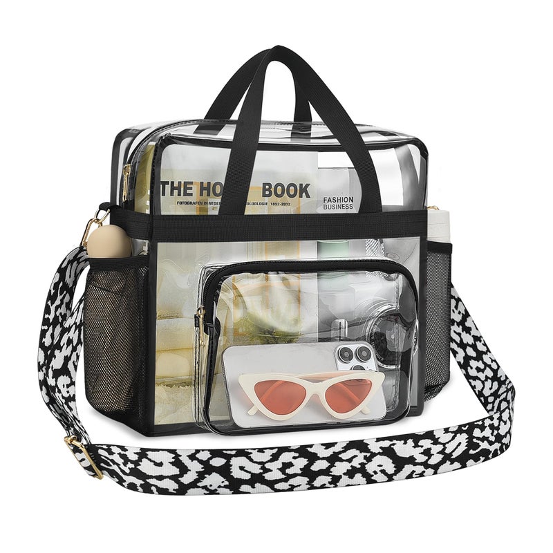 Bagenius Clear Tote Bag Stadium Approved, 12x6x12 Game Day Clear Satchel Bag with Shoulder Strap for Concert Work and Sports, Cow-Strap - Image 1