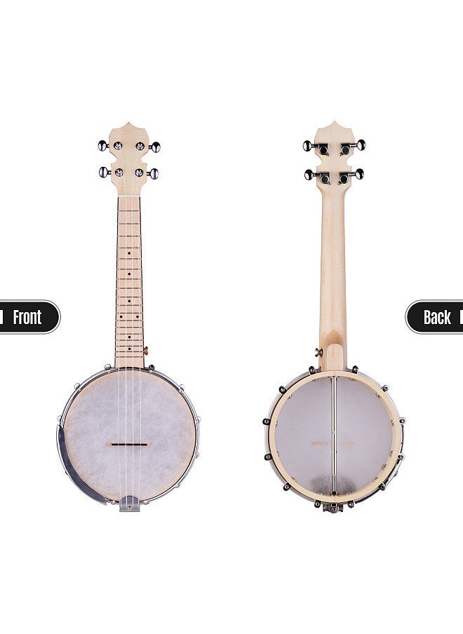 Generic - Concert 23 Inch Open-back Banjo Uke 4 String Banjolele Maple Body Okoume Neck with Tuning Wrench Bridge Positioning Ruler - Image 1