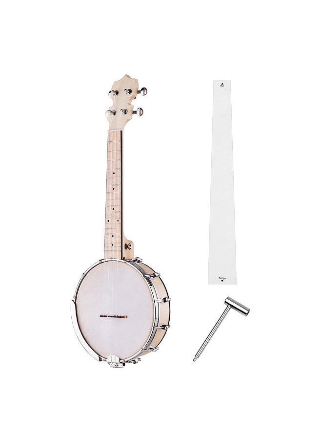 Generic - Concert 23 Inch Open-back Banjo Uke 4 String Banjolele Maple Body Okoume Neck with Tuning Wrench Bridge Positioning Ruler - Image 1