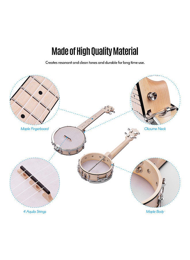 Generic - Concert 23 Inch Open-back Banjo Uke 4 String Banjolele Maple Body Okoume Neck with Tuning Wrench Bridge Positioning Ruler - Image 1