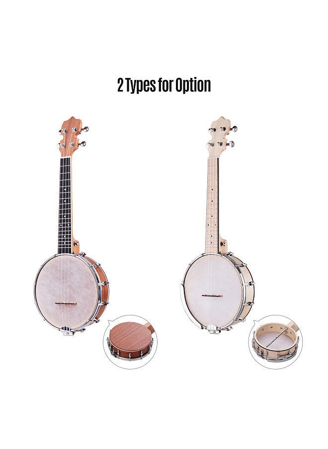 Generic - Concert 23 Inch Open-back Banjo Uke 4 String Banjolele Maple Body Okoume Neck with Tuning Wrench Bridge Positioning Ruler - Image 1