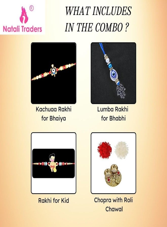 Natali Traders Rakhi for Bhaiya Bhabhi and Kid - Designer Rakhis, Evil Eye Lumba Rakhee with Kid Rakhi & Decorated Roli Chawal Chopra Bal Hanuman-Kachuaa - Image 2