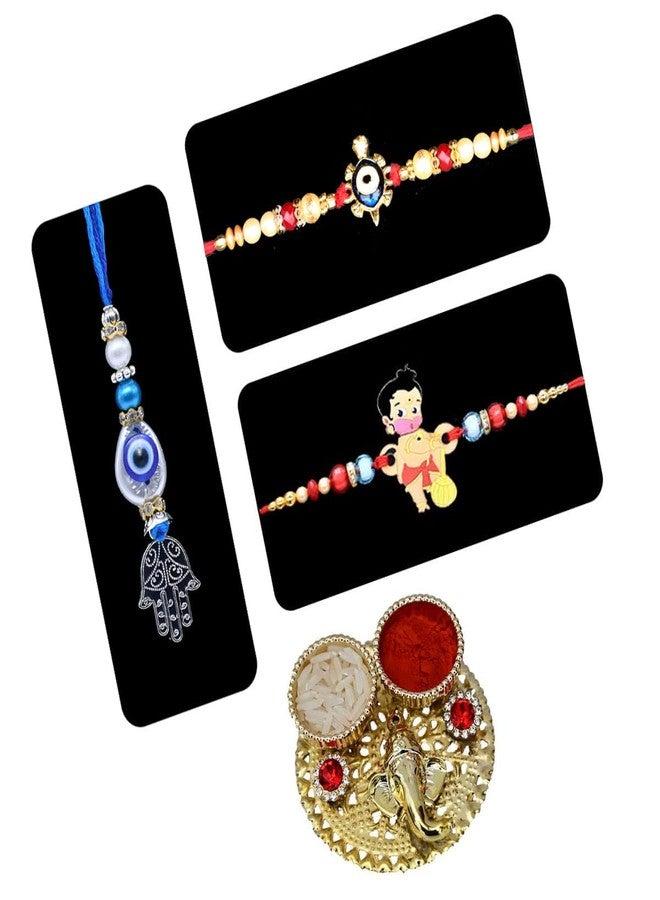 Natali Traders Rakhi for Bhaiya Bhabhi and Kid - Designer Rakhis, Evil Eye Lumba Rakhee with Kid Rakhi & Decorated Roli Chawal Chopra Bal Hanuman-Kachuaa - Image 1