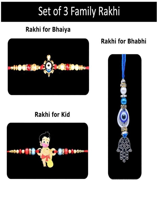 Natali Traders Rakhi for Bhaiya Bhabhi and Kid - Designer Rakhis, Evil Eye Lumba Rakhee with Kid Rakhi & Decorated Roli Chawal Chopra Bal Hanuman-Kachuaa - Image 3