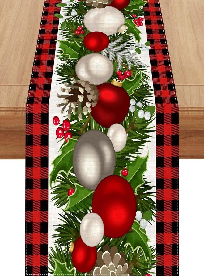 CHAIYA Black and Red Buffalo Check Plaid Christmas Table Runner 72 Inches Long Seasonal Winter Xmas Party Holiday Home Kitchen Style Table Decor 13x72 Inch - Image 1