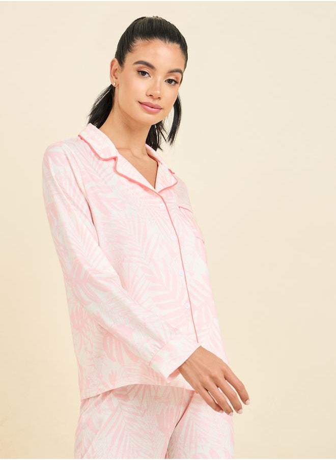 Contrast Piped Palm Print Shirt and Pyjama Set - pzsku/ZF1C457C96023590E7692Z/45/_/1709392748/4733d9f7-6f5e-459b-aafa-9449b873ab12