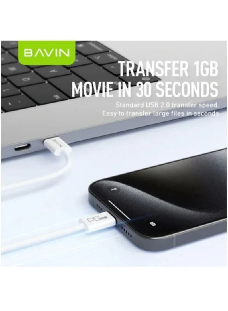 BAVIN CB325 30W Type-C to Type-C Fast Charging Compatible For iPhone 15 & Laptop Charge w/ 480Mbps Data Transfer - Image 3
