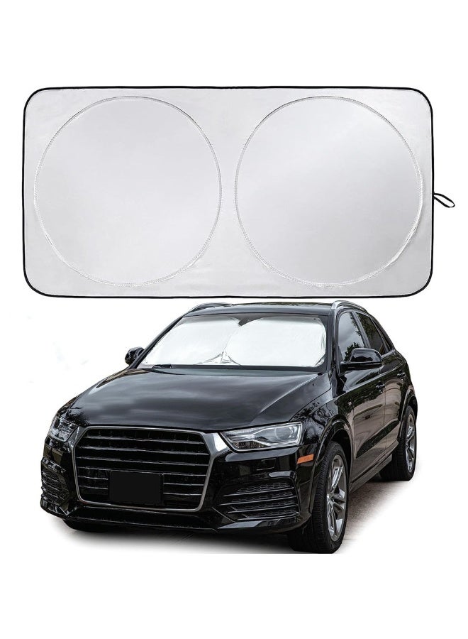 Car Windshield Sun Shade - Blocks UV Rays Sun Visor Protector, Sunshade To Keep Your Vehicle Cool And Damage Free, Fits Windshields of Various Sizes - Black & Silver - Image 1