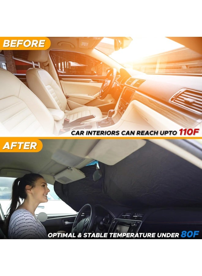 Car Windshield Sun Shade - Blocks UV Rays Sun Visor Protector, Sunshade To Keep Your Vehicle Cool And Damage Free, Fits Windshields of Various Sizes - Black & Silver - Image 4