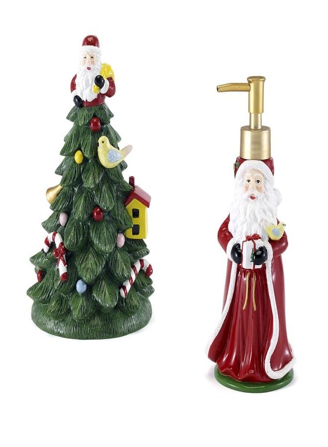 Spode Christmas Tree Accessory Set, Resin Soap Dispenser & Toothbrush Holder, Festive Bathroom Decor, 2pc Bath Accessoriees, Multicolor - Image 1