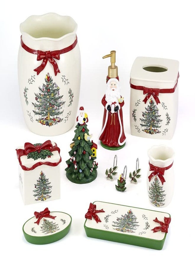 Spode Christmas Tree Accessory Set, Resin Soap Dispenser & Toothbrush Holder, Festive Bathroom Decor, 2pc Bath Accessoriees, Multicolor - Image 4