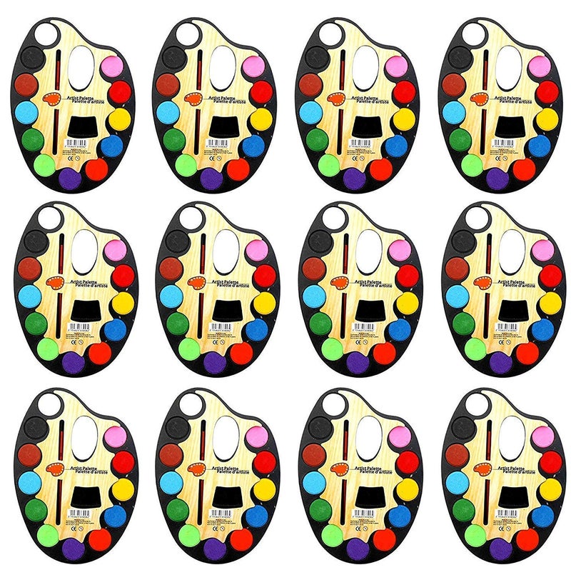 KIVYA Kids Party in Bulk Watercolor Set with Paint Brush Multicolour Pack of 12