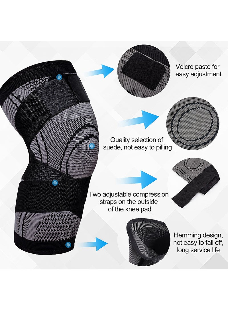 إسكدنيا 2 عبوة من أكمام ضغط الركبة مع حزام قابل للتعديل، واقي دعم الركبة للجري، والتمارين الرياضية، وما إلى ذلك، وتخفيف آلام المفاصل، والتعافي من الإصابات - Image 2