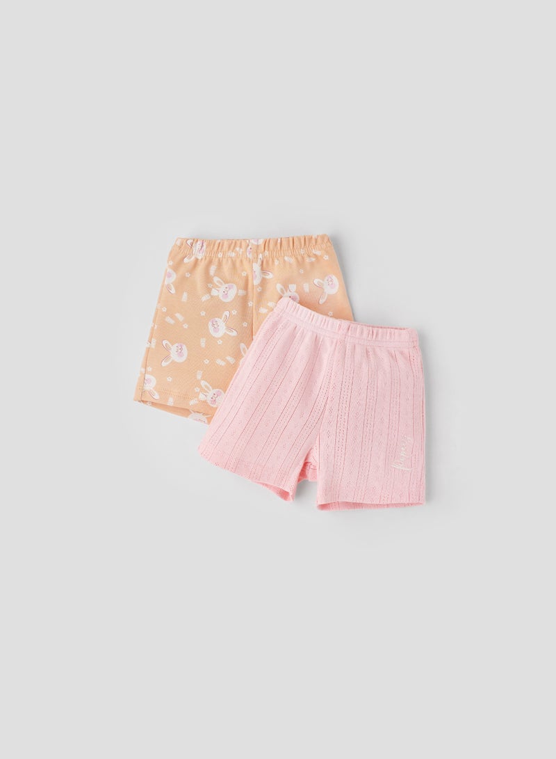 POPEES Baby Girls Cotton Shorts Combo (Pack of 2) – Soft Printed & Textured Shorts for Infants & Toddlers - Image 1