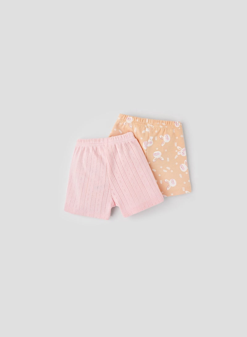 POPEES Baby Girls Cotton Shorts Combo (Pack of 2) – Soft Printed & Textured Shorts for Infants & Toddlers - Image 2