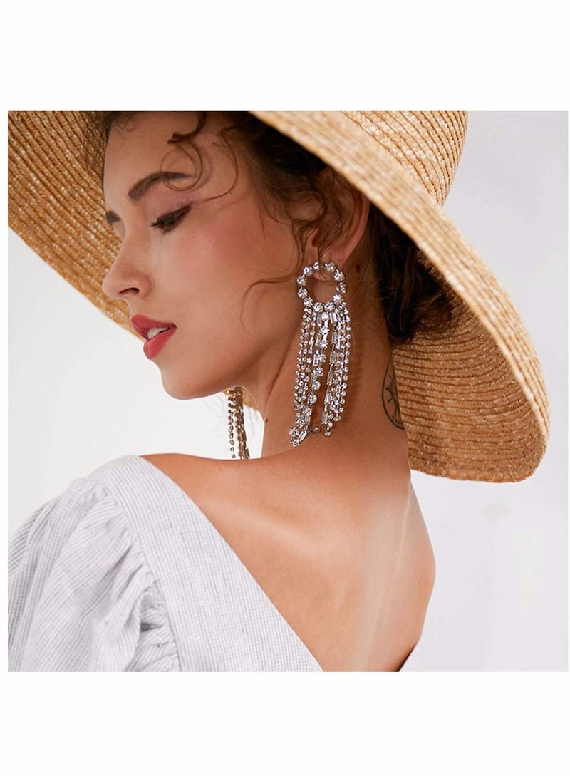 Y&D - Fashion Earrings, Women Silver Needle Rhinestones tassel earrings, Personalized Zircon Flash Diamonds, Tassel Full Long Chain Drop Dangle for - Image 1
