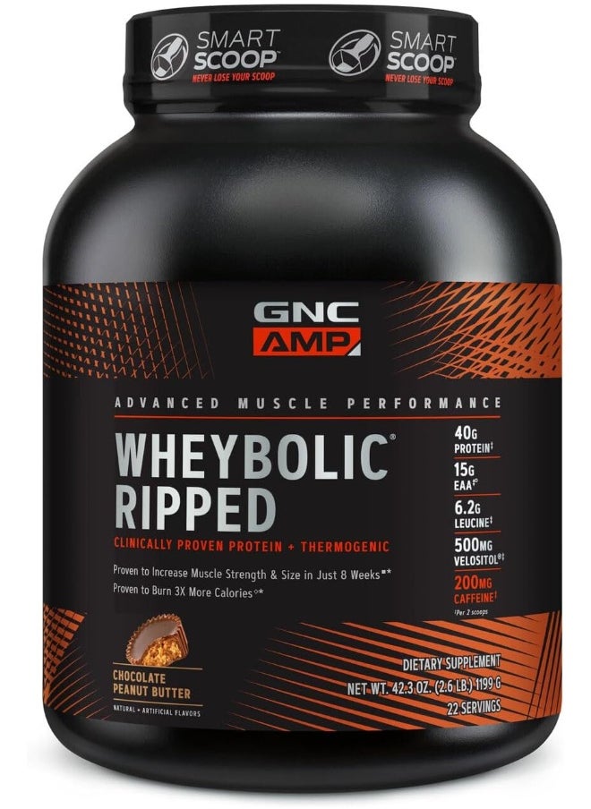 GNC AMP Wheybolic Ripped Targeted Muscle Building And Workout Support Peanut Butter 22 Servings  - Image 1