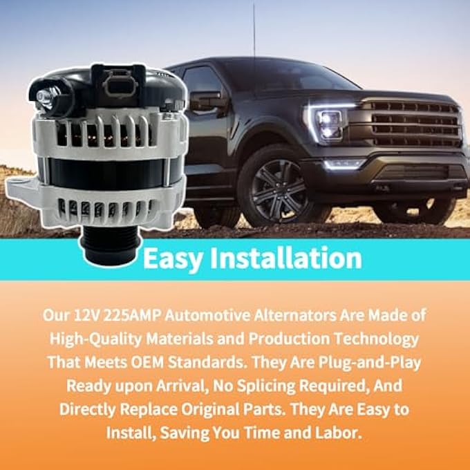 CHAOHAI 12V 225AMP Alternator Compatible With 2015-2020 Ford F-150 2.7L 3.3L 3.5L V6 Replace # 104210-6920 FL3Z-10300-FA FL3Z-10346-B FL3Z-10346-A - Image 4