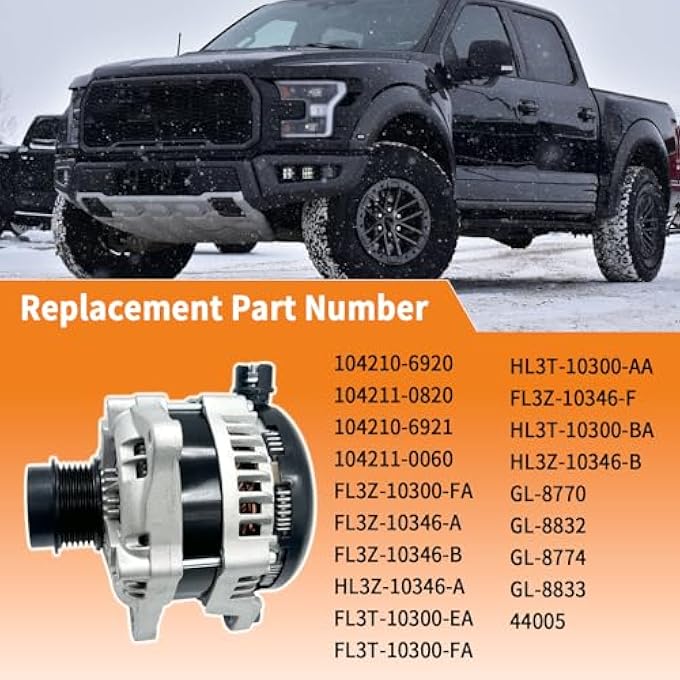 CHAOHAI 12V 225AMP Alternator Compatible With 2015-2020 Ford F-150 2.7L 3.3L 3.5L V6 Replace # 104210-6920 FL3Z-10300-FA FL3Z-10346-B FL3Z-10346-A - Image 2
