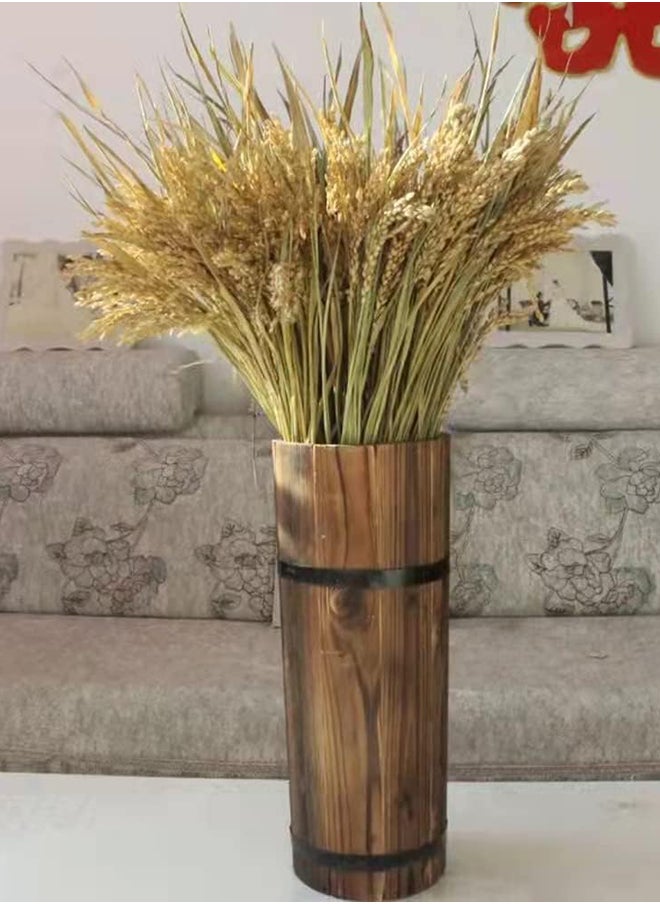 HOME TASTE Hometaste Carbonized Round Wood Planter - Cylindrical Flower Pot For Balcony Garden, Succulents, And Outdoor Plants - Solid Wood Flower Basket For Home Decor (Small) 