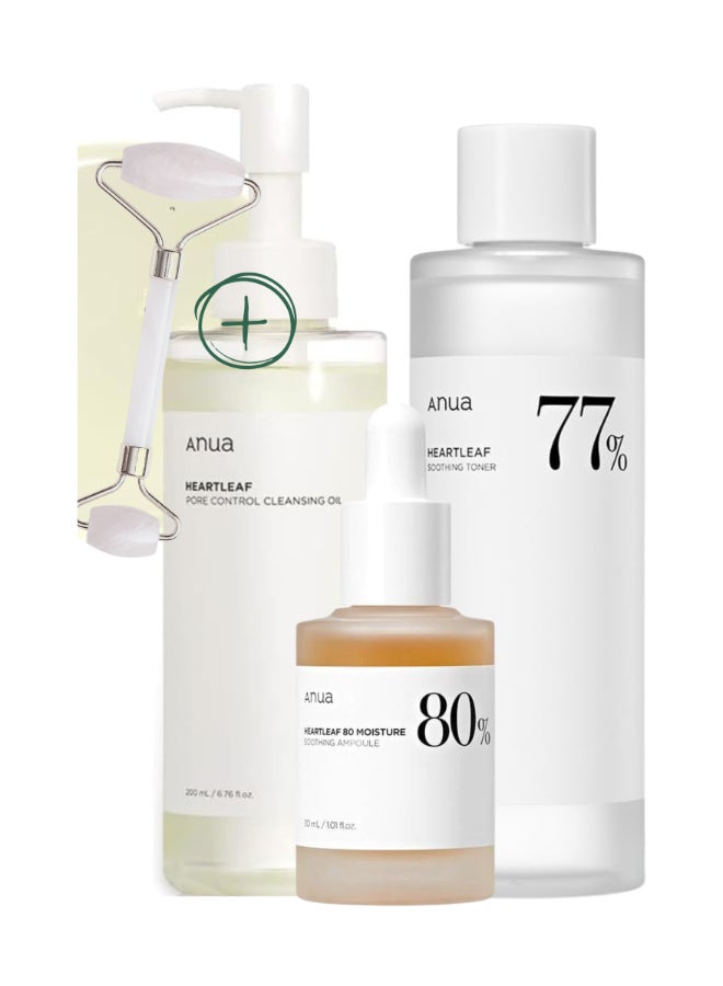 Set - (Pore Control Cleansing Oil - 80% Calming Ampoule and 77% Calming Toner | pH 5.5 - Face Massager) Korean Facial Skin Trouble Care - Calming Skin - Refreshing - Hydrating 480ml