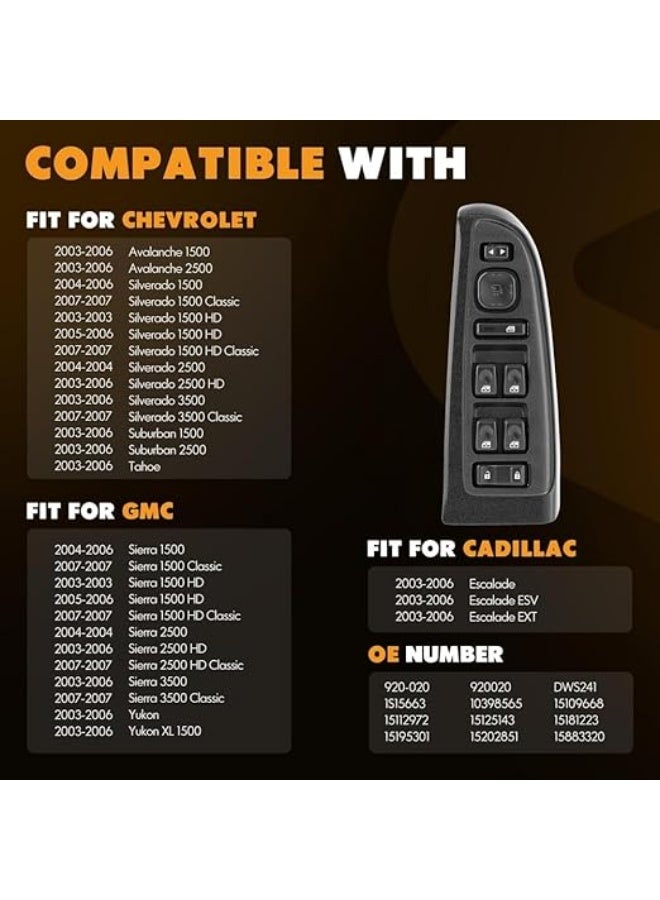 Generic Power Window Switch OE 15883320 Driver Side Door Lock Fit for 2003-2007 Chevy Avalanche Silverado Suburban Tahoe GMC Yukon Sierra Cadillac Escalade 15883320-Black  - Image 3