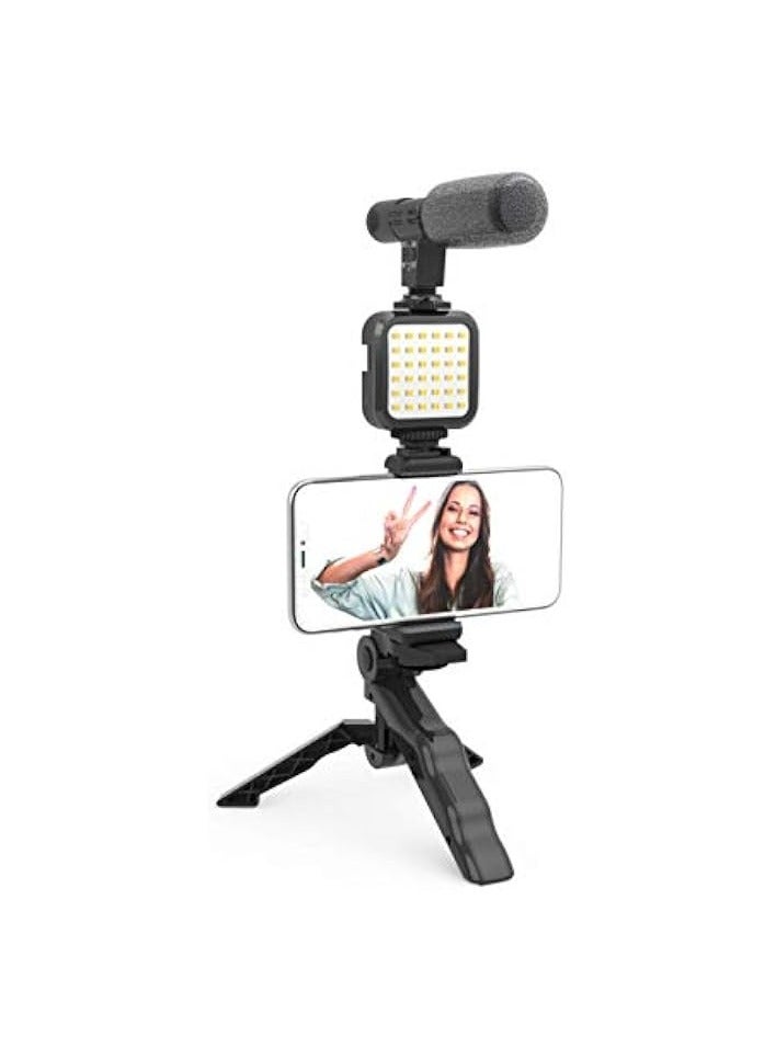 Digipower Vlogging"Like Me" LED Video Light + Microphone + Mobile Phone Holder + Hand Grip/Mini Tripod Compatible with Smartphones for TikTok, Youtube, Live Streaming and Meetings - Image 1