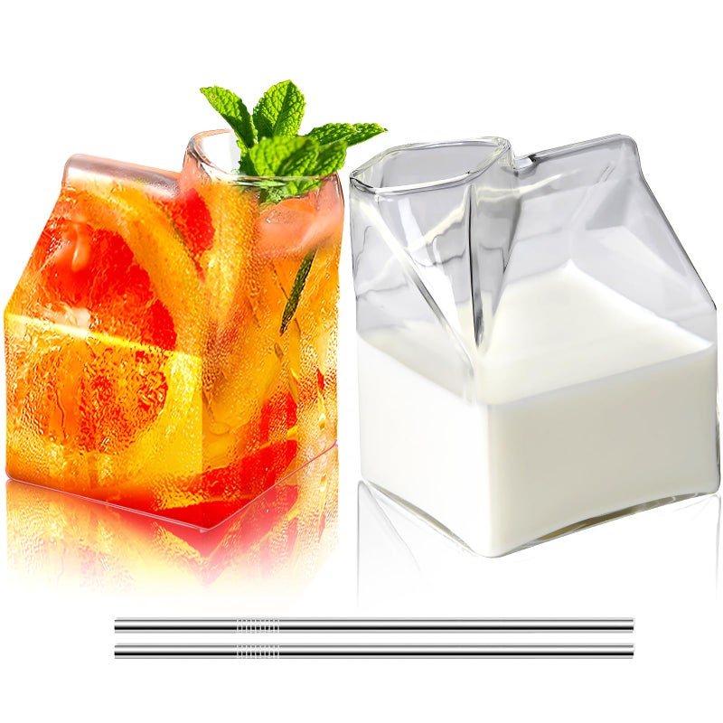 SuproBarware Cocktail Glasses 12oz 360ml Set of 2 LeadFree Martini Glasses Whiskey Glasses Creative Milk Box Shape Glasses for Cocktail CGMK2 Set of 2