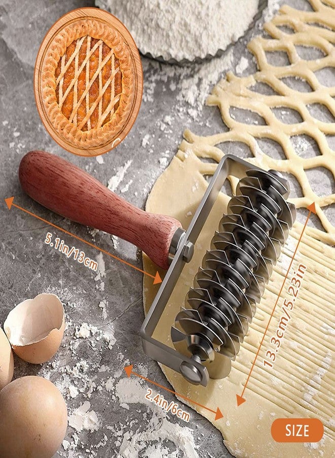 MIATTCLD Stainless Steel Dough Lattice Top Cookie Pie Pizza Bread Pastry Crust Roller Cutter Holder Wooden Handle, Lattice Dough Cutter for Fishnet Crust - Image 3