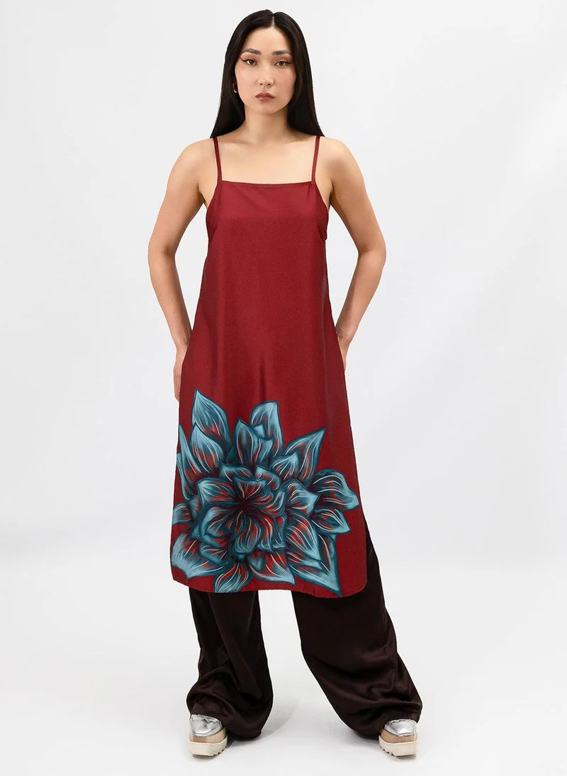 JANARA JONES Wine Blue Rose Satin Linda Cami Top