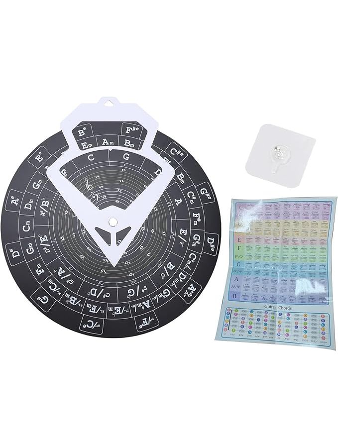 Music Theory Learning Tool Circle Of Fifths Wheel 30cm PVC With Guitar Chord Chart RMT A10B Black - Image 1