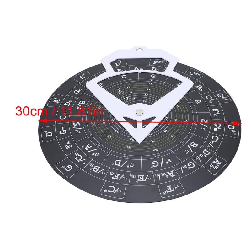 Music Theory Learning Tool Circle Of Fifths Wheel 30cm PVC With Guitar Chord Chart RMT A10B Black - Image 4