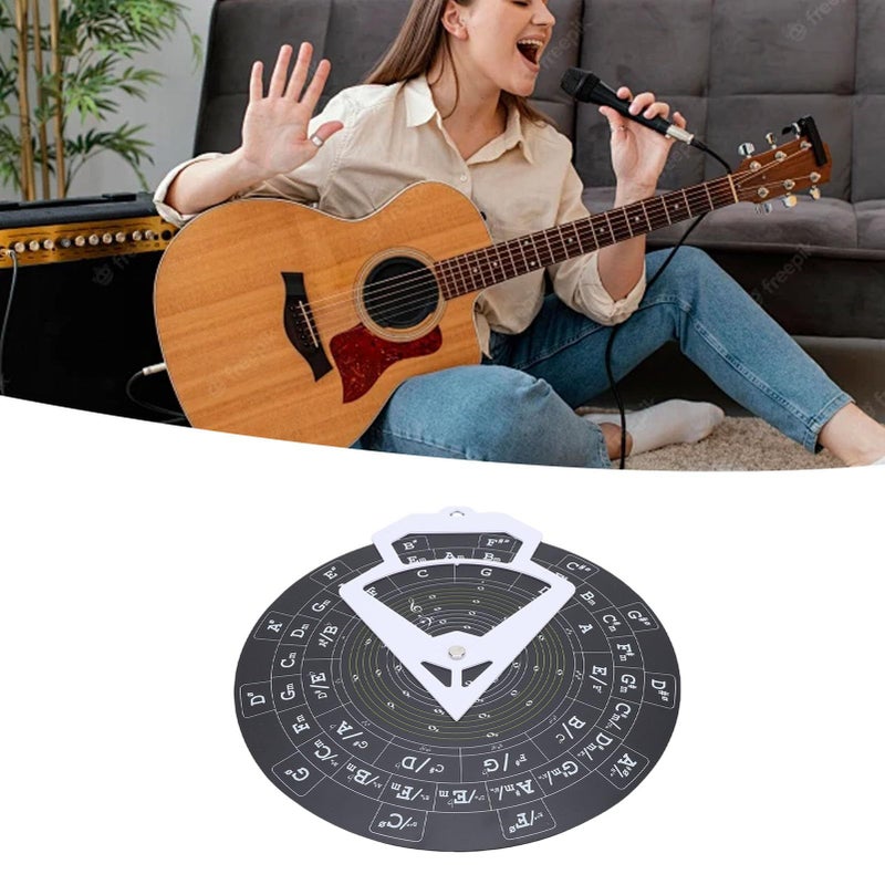 Music Theory Learning Tool Circle Of Fifths Wheel 30cm PVC With Guitar Chord Chart RMT A10B Black - Image 5