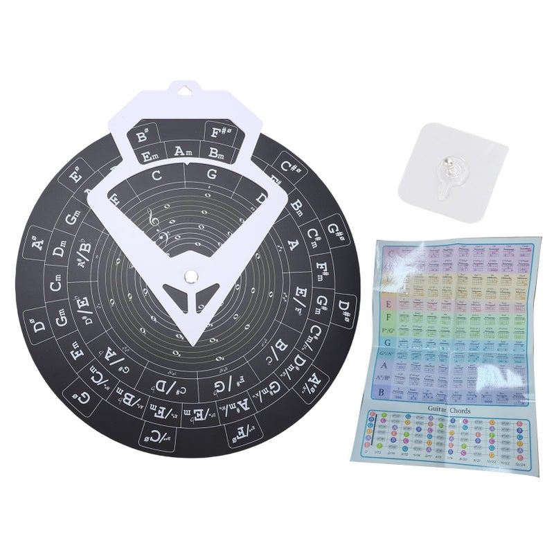 Music Theory Learning Tool Circle Of Fifths Wheel 30cm PVC With Guitar Chord Chart RMT A10B Black - Image 2