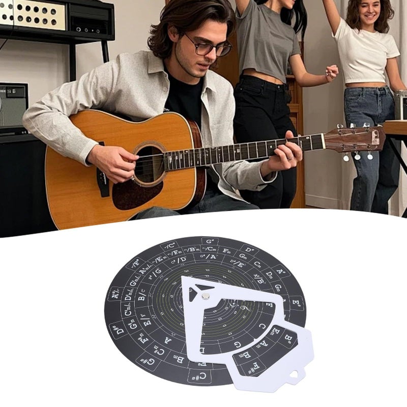 Music Theory Learning Tool Circle Of Fifths Wheel 30cm PVC With Guitar Chord Chart RMT A10B Black - Image 3