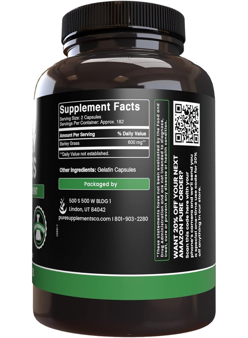 PURE ORIGINAL INGREDIENTS Barley Grass Herbal Supplement, 365 Capsules - Image 2
