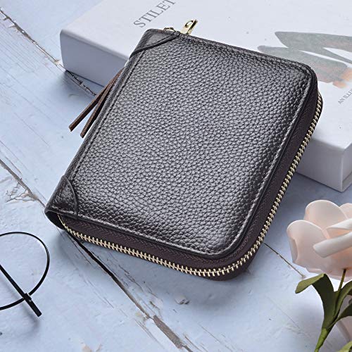 Easyoulife Womens Credit Card Holder Wallet Zip Leather Card Case RFID Blocking (Coffee) - Image 2