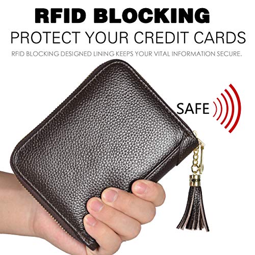 Easyoulife Womens Credit Card Holder Wallet Zip Leather Card Case RFID Blocking (Coffee) - Image 4
