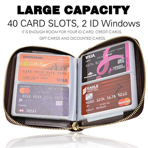 Easyoulife Womens Credit Card Holder Wallet Zip Leather Card Case RFID Blocking (Coffee) - Image 3
