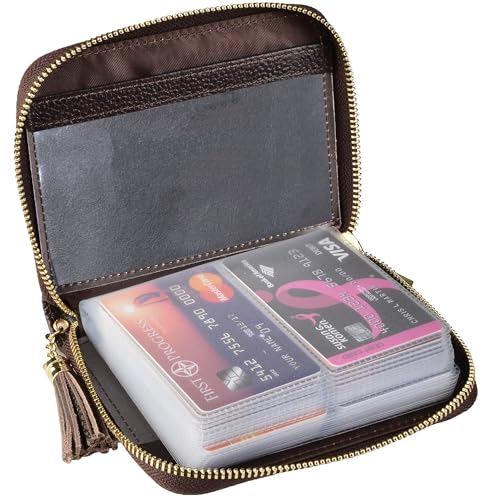 Easyoulife Womens Credit Card Holder Wallet Zip Leather Card Case RFID Blocking (Coffee) - Image 1